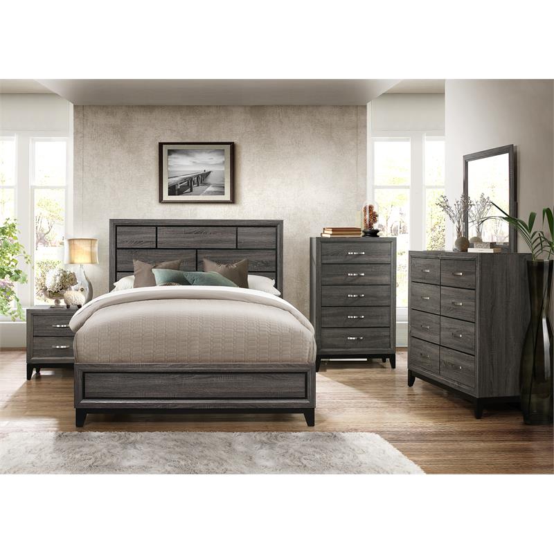 Pemberly Row Modern Wood Grain on Melamine Veneer Eastern King Bed in Gray