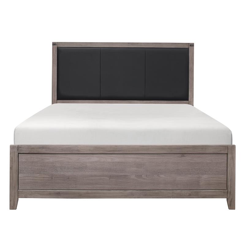 Pemberly Row Contemporary Upholstery Headboard Wood Queen Bed in Gray/Black