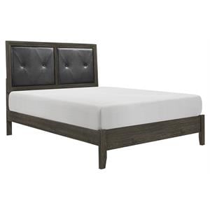 Pemberly Row Contemporary Wood and Faux Leather Full Bed in Dark Gray/Black