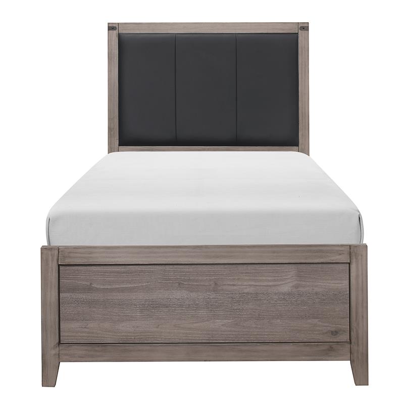 Pemberly Row Contemporary Upholstery Headboard Wood Twin Bed in Gray/Black