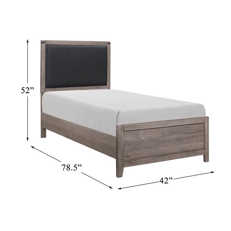 Pemberly Row Contemporary Upholstery Headboard Wood Twin Bed in Gray/Black