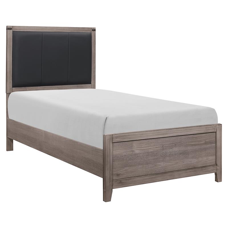Pemberly Row Contemporary Upholstery Headboard Wood Twin Bed in Gray/Black
