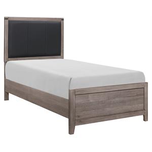 Pemberly Row Contemporary Upholstery Headboard Wood Twin Bed in Gray/Black
