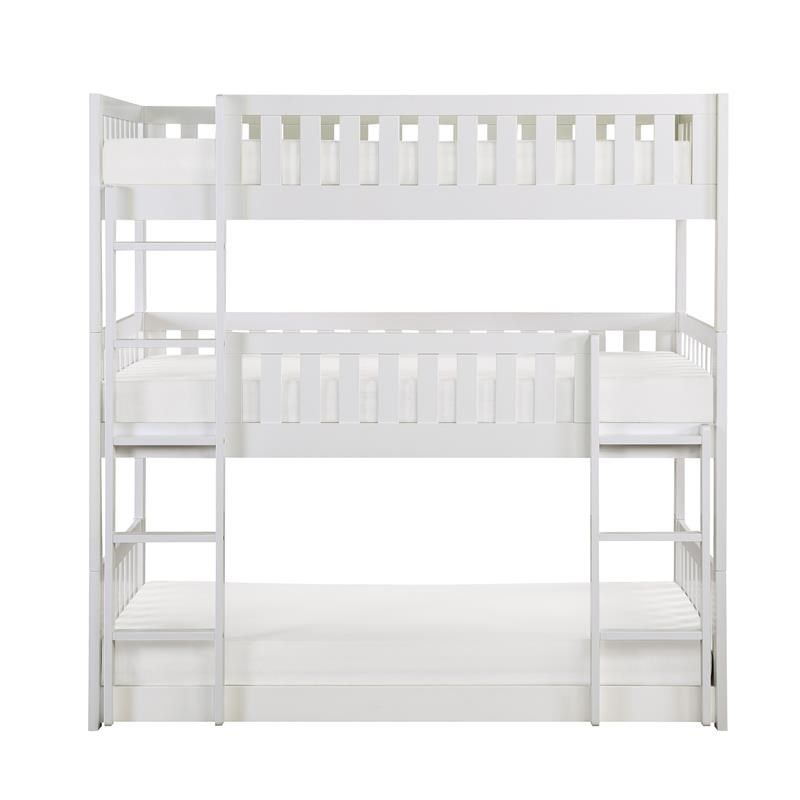 Pemberly Row Transitional Wood Triple Twin Bunk Bed in White