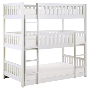 Pemberly Row Transitional Wood Triple Twin Bunk Bed in White