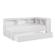 Pemberly Row 5-Shelf Wood Twin Bookcase Corner Bed with Twin Trundle in White