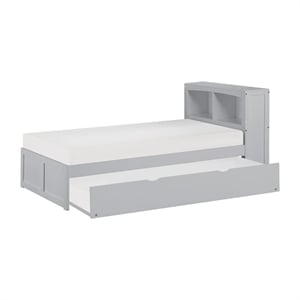 Pemberly Row 88.5&quot Transitional Wood Twin Bookcase Bed with Trundle in Gray