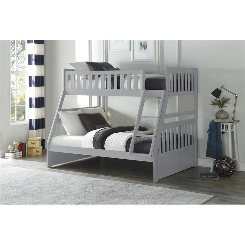 Pemberly Row Transitional Wood Twin over Full Bunk Bed in Gray
