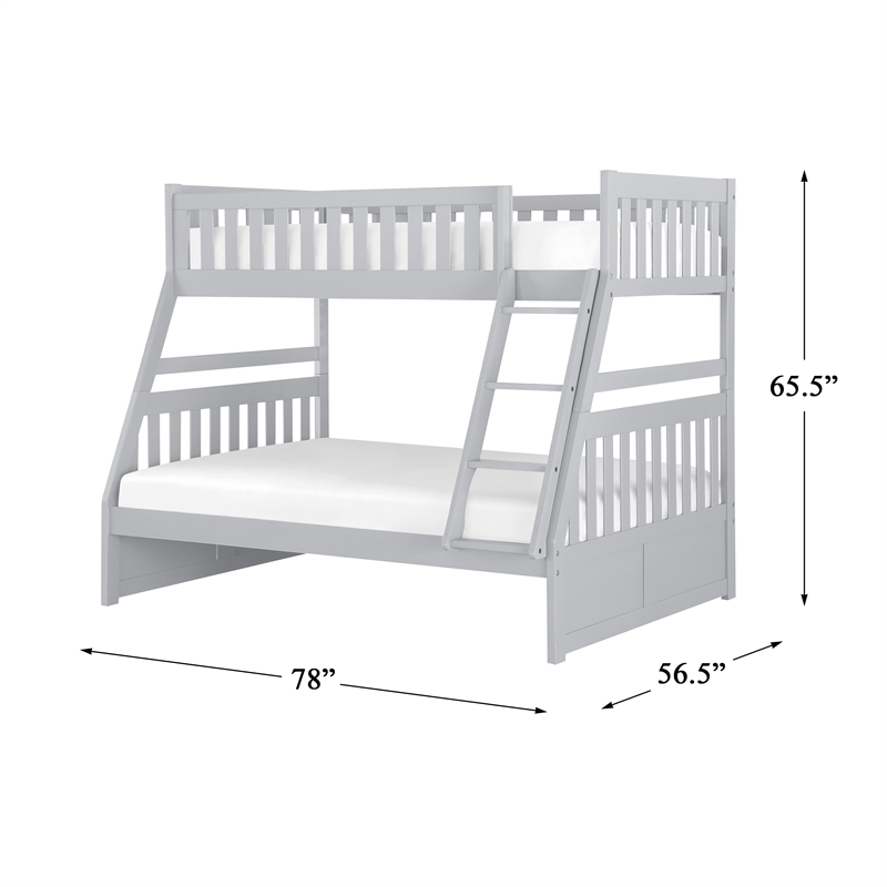 Pemberly Row Transitional Wood Twin over Full Bunk Bed in Gray
