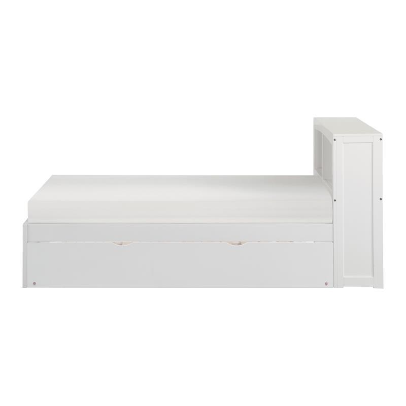 Pemberly Row Transitional Wood Twin Bookcase Bed with Storage Boxes in White