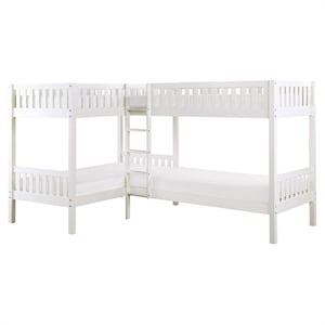 Pemberly Row Transitional Wood Corner Bunk Bed with Twin Trundle in White