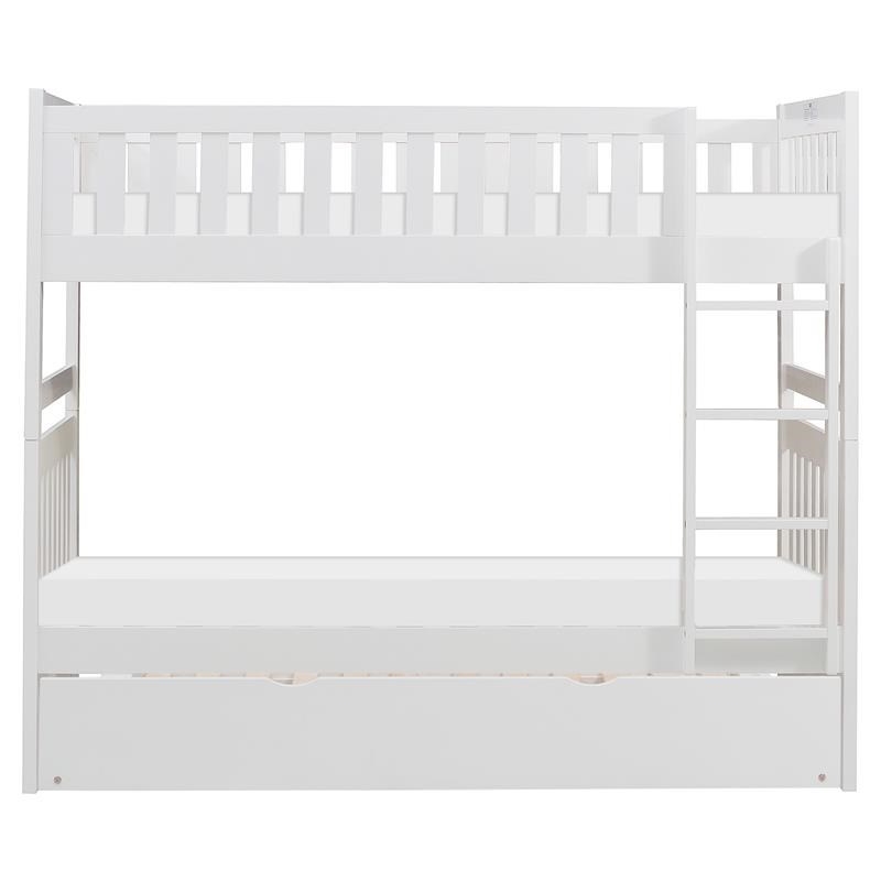 Pemberly Row Transitional Wood Twin over Twin Bunk Bed with Trundle in White