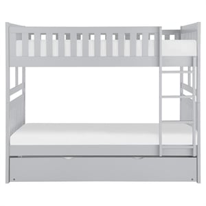 Pemberly Row Transitional Wood Full over Full Bunk Bed with Trundle Bed in Gray