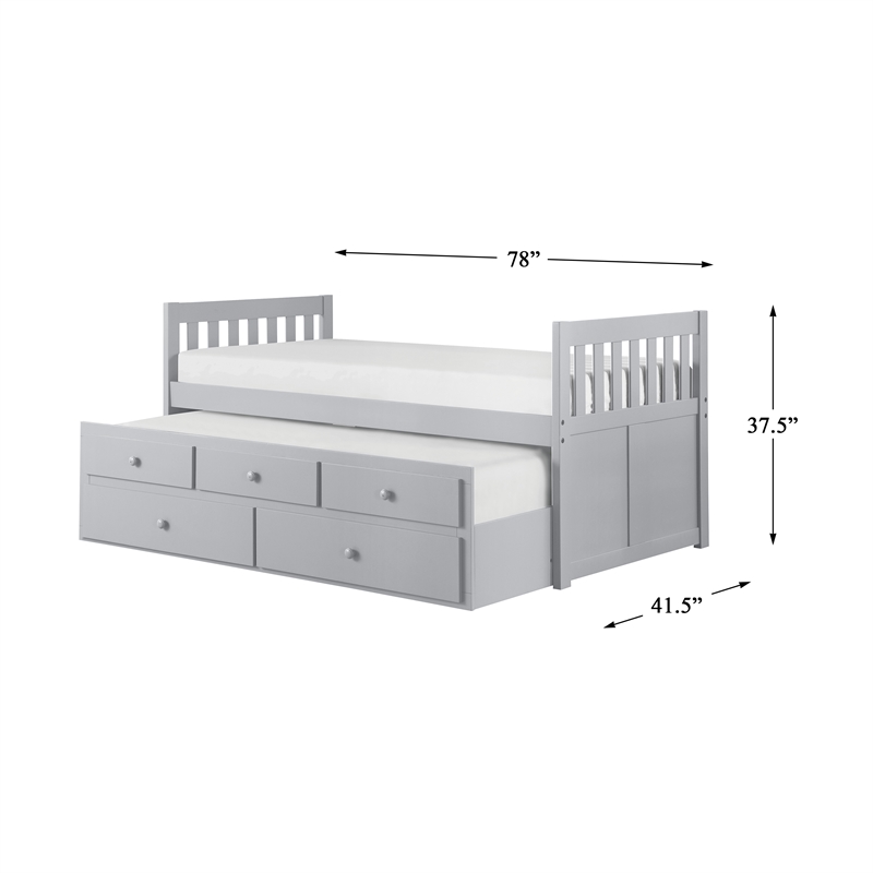 Pemberley Row Wood Gray Twin Over Twin Trundle Bed with Storage Drawers 78