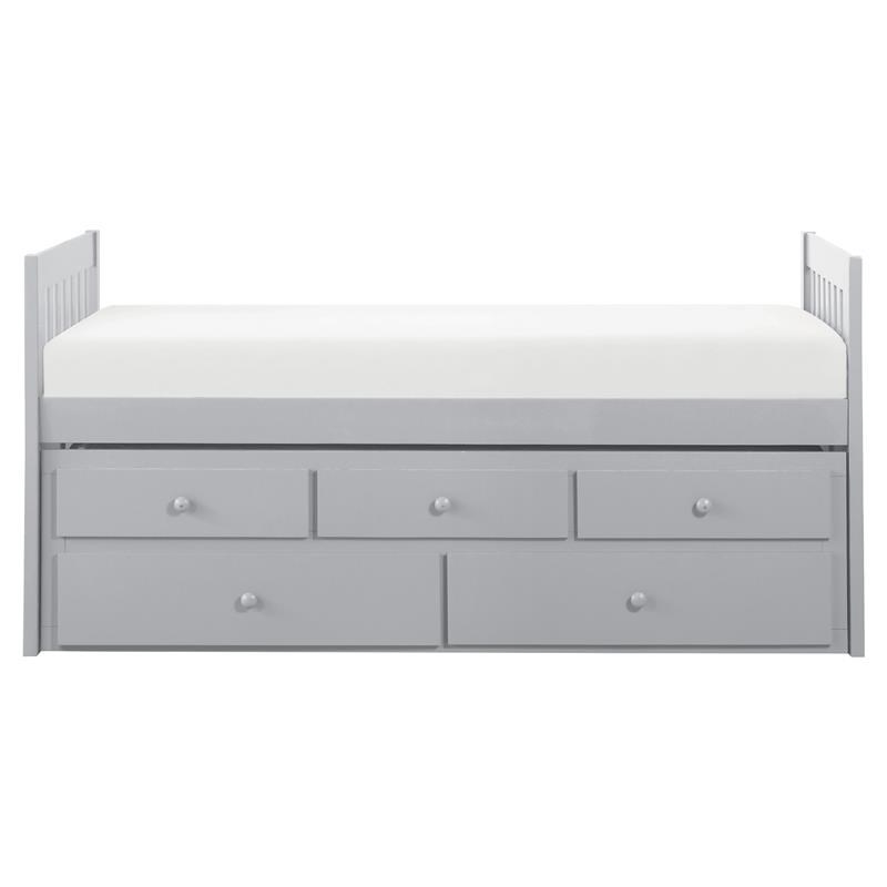 Pemberley Row Wood Gray Twin Over Twin Trundle Bed with Storage Drawers 78