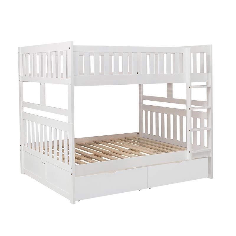 Pemberly Row 2-Storage Boxes Transitional Wood Full over Full Bunk Bed in White