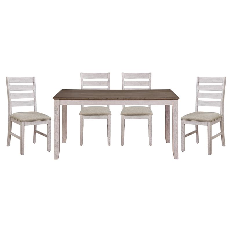 Pemberly Row 5-Piece Transitional Wood Dining Set in Grayish White and Brown