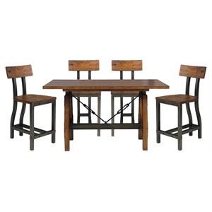 Pemberly Row 5-Piece Transitional Wood Counter Height Dining Set in Brown