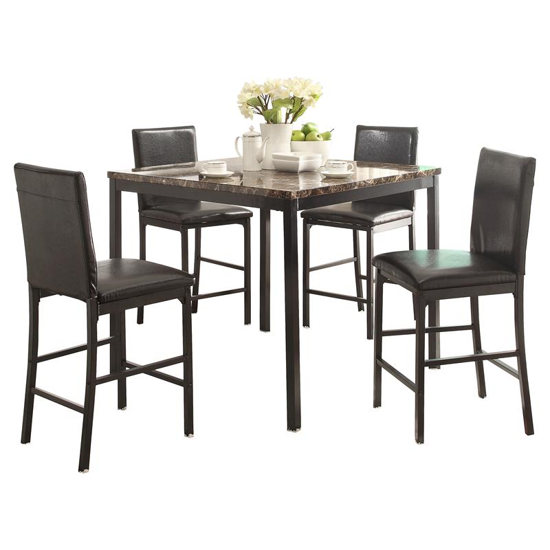 Pemberly Row 5-Piece Metal Counter Height Dining Set in Black/Brown