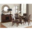 Pemberley Row Wood Brown Cherry Dining Set Round Faux Leather Upholstery 54