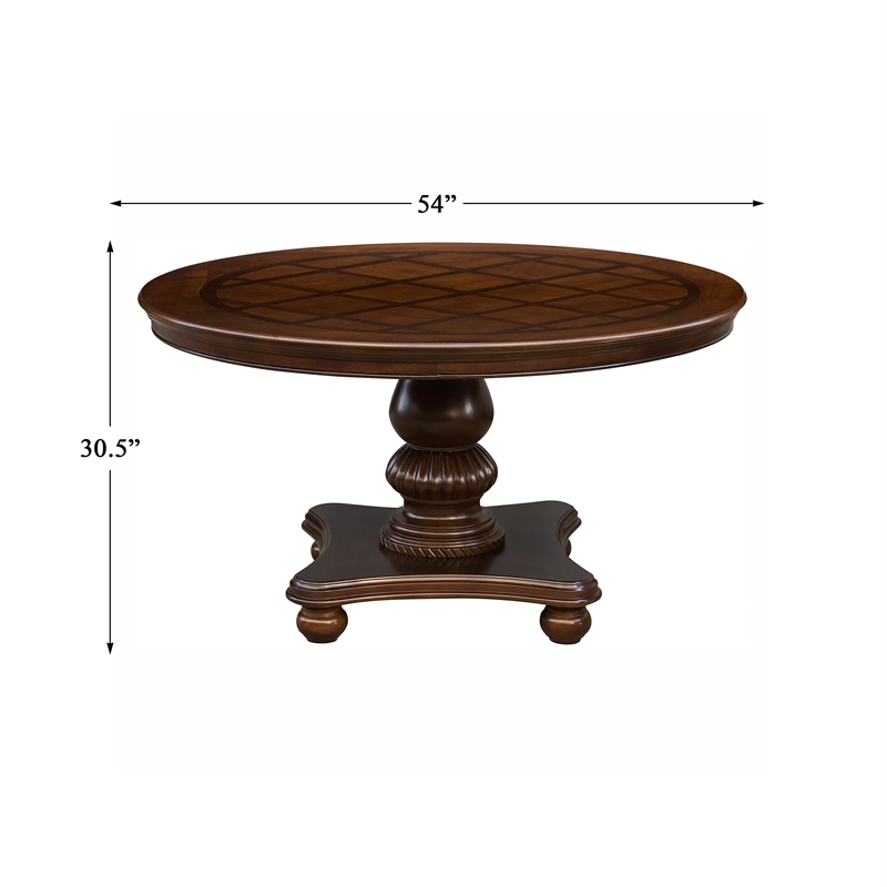 Pemberley Row Wood Brown Cherry Dining Set Round Faux Leather Upholstery 54