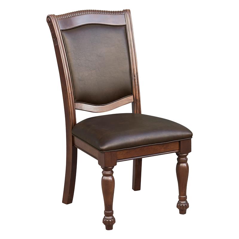Pemberley Row Wood Brown Cherry Dining Set Round Faux Leather Upholstery 54