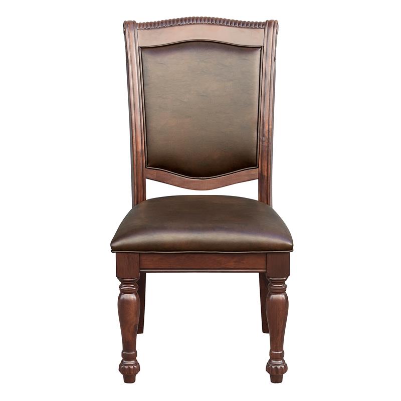 Pemberley Row Wood Brown Cherry Dining Set Round Faux Leather Upholstery 54