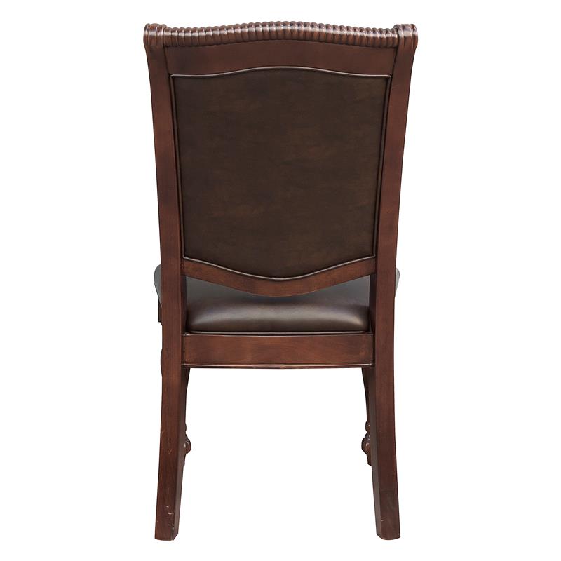 Pemberley Row Wood Brown Cherry Dining Set Round Faux Leather Upholstery 54