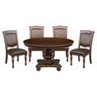 Pemberley Row Wood Brown Cherry Dining Set Round Faux Leather Upholstery 54