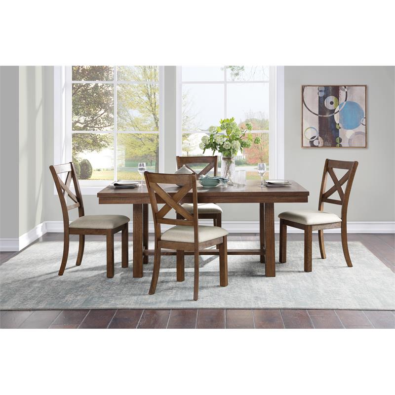 Pemberly Row 5-Piece Transitional Wood Dining Set in Brown and Beige