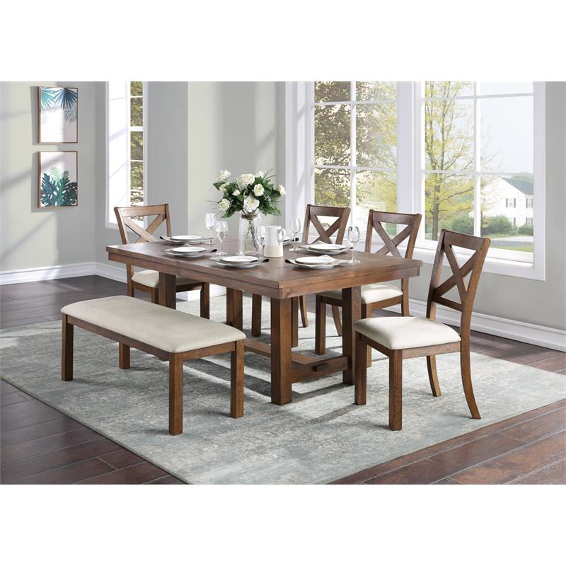 Pemberly Row 5-Piece Transitional Wood Dining Set in Brown and Beige