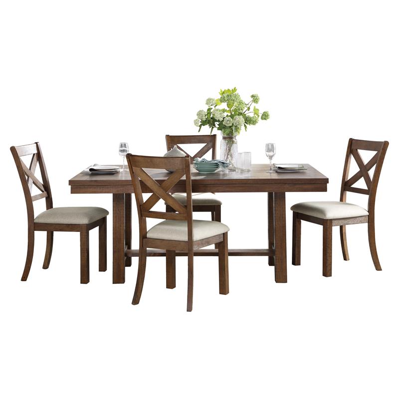 Pemberly Row 5-Piece Transitional Wood Dining Set in Brown and Beige