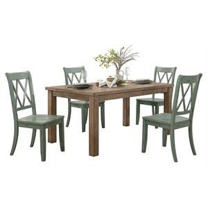 Pemberly Row 5-Piece Contemporary Wood Dining Set in Natural and Teal