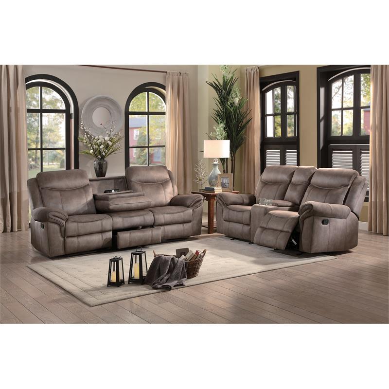 Pemberly Row Transitional Microfiber Double Glider Reclining Love Seat in Brown