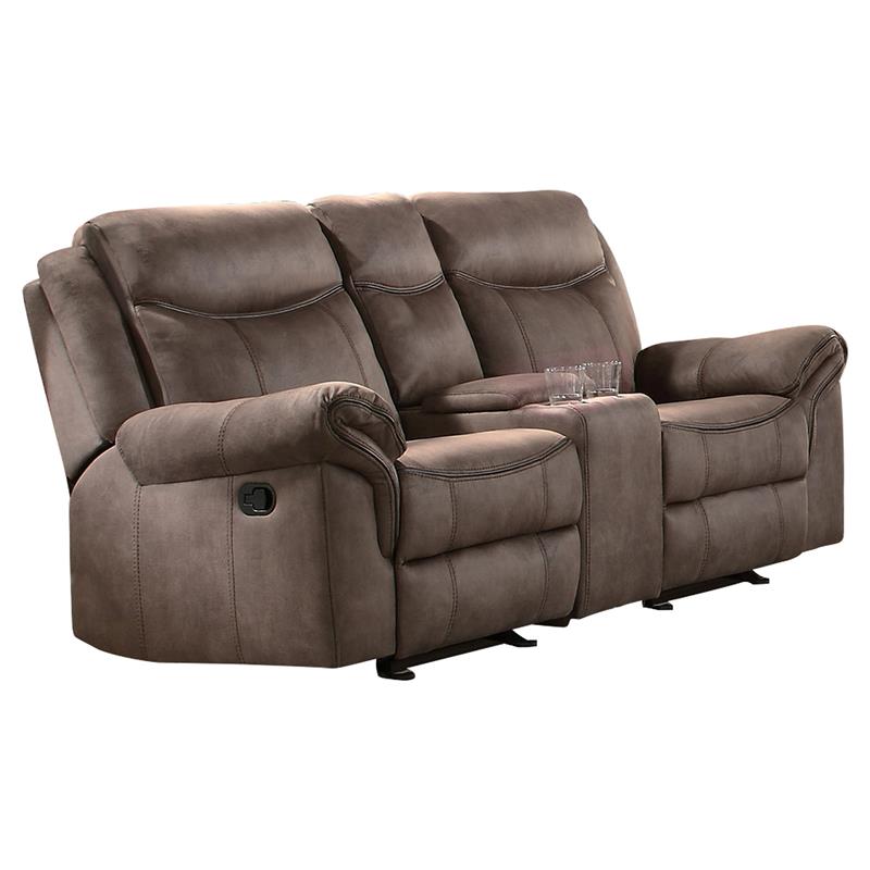 Pemberly Row Transitional Microfiber Double Glider Reclining Love Seat in Brown