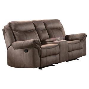 Pemberly Row Transitional Microfiber Double Glider Reclining Love Seat in Brown
