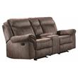 Pemberly Row Transitional Microfiber Double Glider Reclining Love Seat in Brown