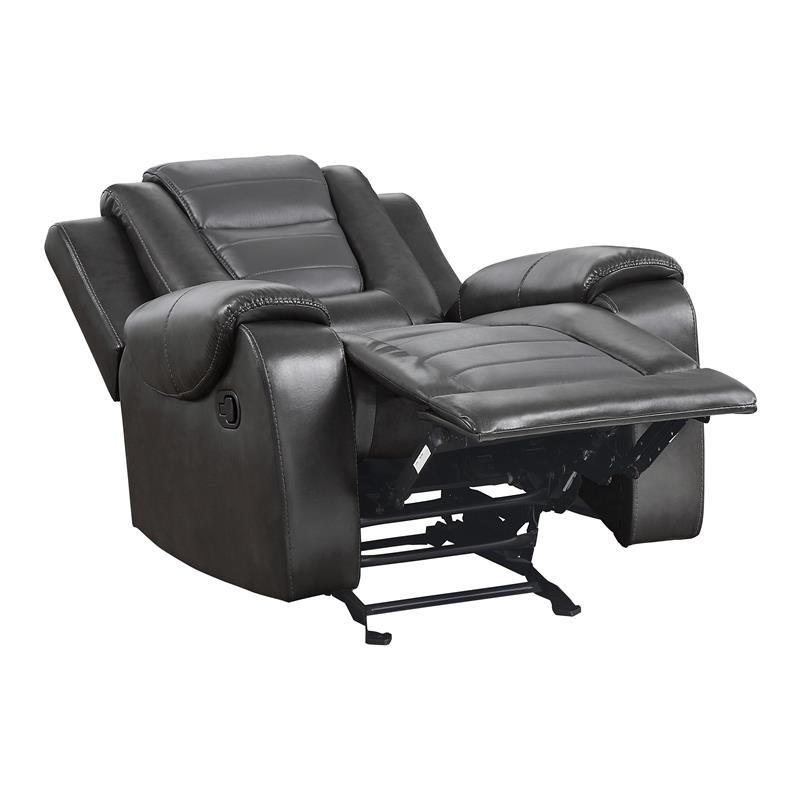 Pemberley Row Faux Leather Gray Reclining Chair Rectangular Gliding Motion 40
