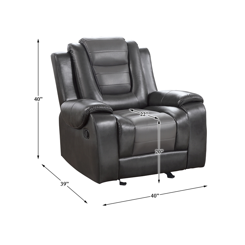 Pemberley Row Faux Leather Gray Reclining Chair Rectangular Gliding Motion 40