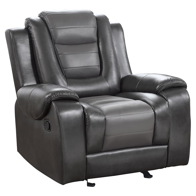 Pemberley Row Faux Leather Gray Reclining Chair Rectangular Gliding Motion 40