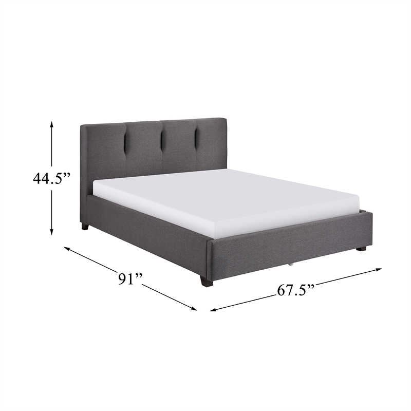 Pemberly Row Modern Textured Fabric Queen Platform Bed in Gray