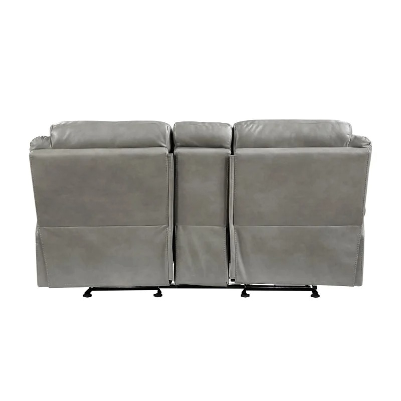 Pemberly Row Traditional Faux Leather Double Glider Reclining Loveseat in Gray