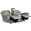 Pemberly Row Traditional Faux Leather Double Glider Reclining Loveseat in Gray