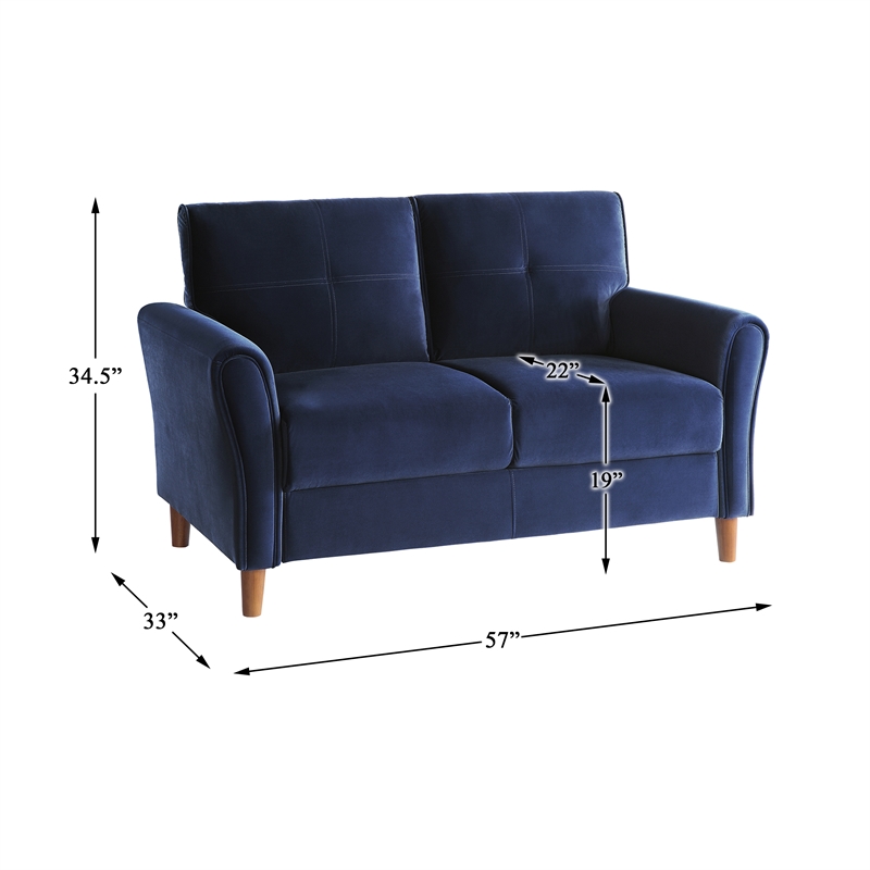 Pemberly Row Tufted Velvet Upholstered Loveseat in Blue and Walnut