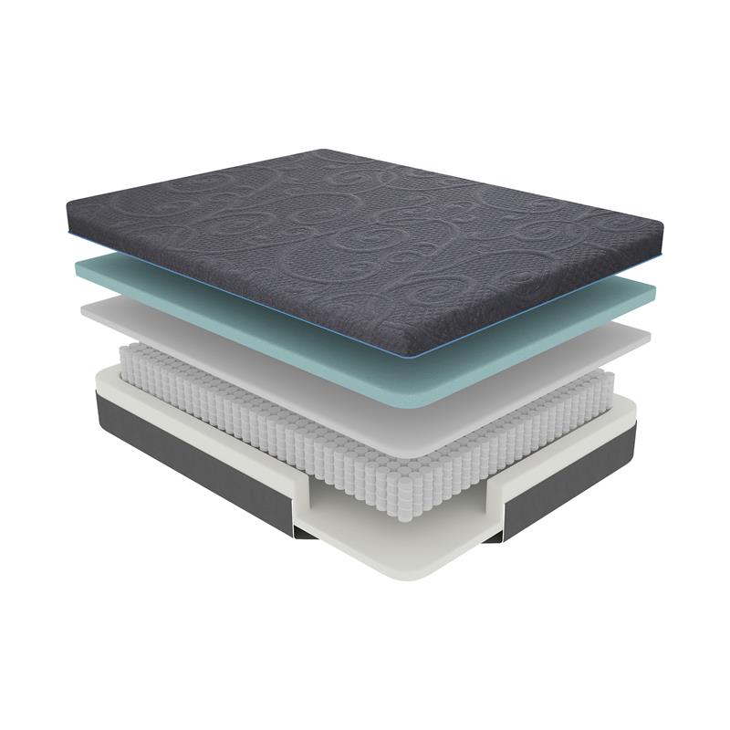 Pemberly Row Fabric Twin XL Gel Memory Hybrid Mattress in Gray