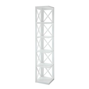 Pemberly Row 5 Shelf Transitional Wood Corner Bookshelf Bookcase in White