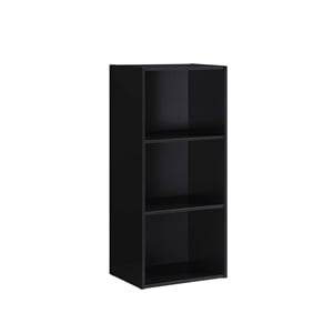 Pemberly Row Three Shelf Wooden Bookcase in Black Finish