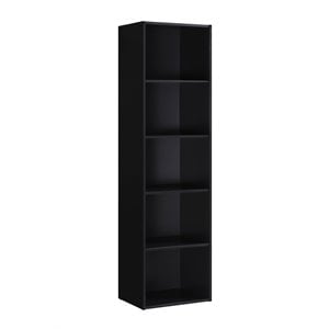 Pemberley Row Engineered Wood Black Bookcase Multipurpose 5 Shelf 59&quot Unassembled