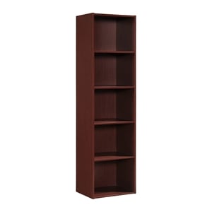 Pemberly Row Five Shelf Multi-Purpose Wooden Bookcase in Mahogany Finish