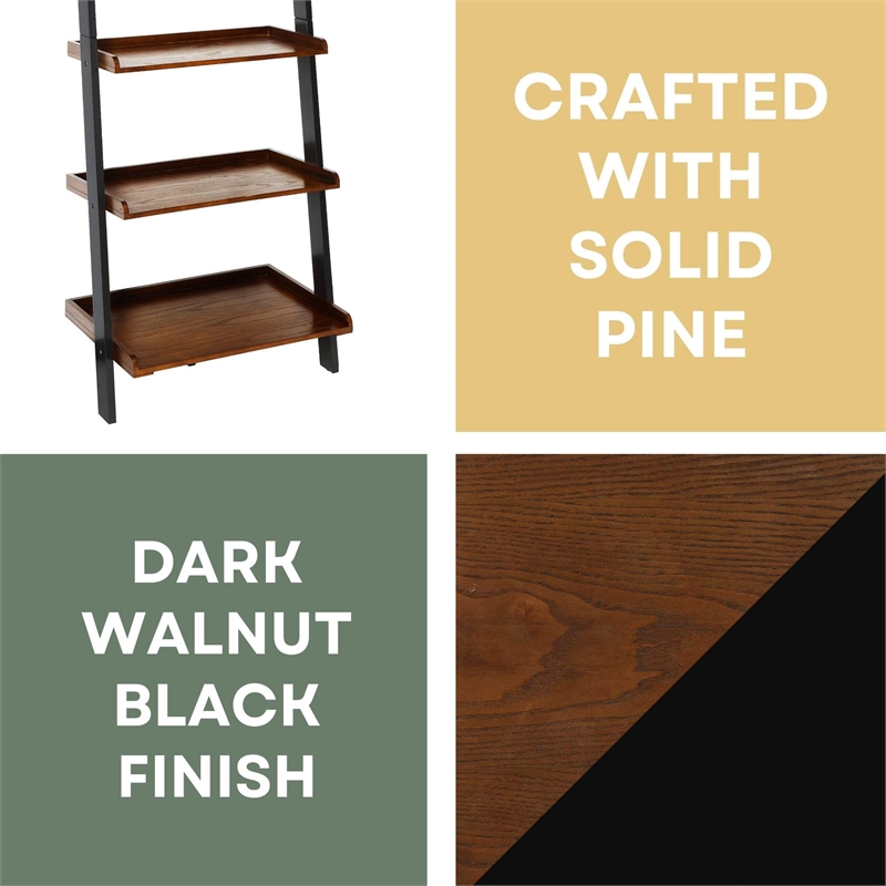Pemberly Row Bookshelf Ladder in Dark Walnut Wood Finish